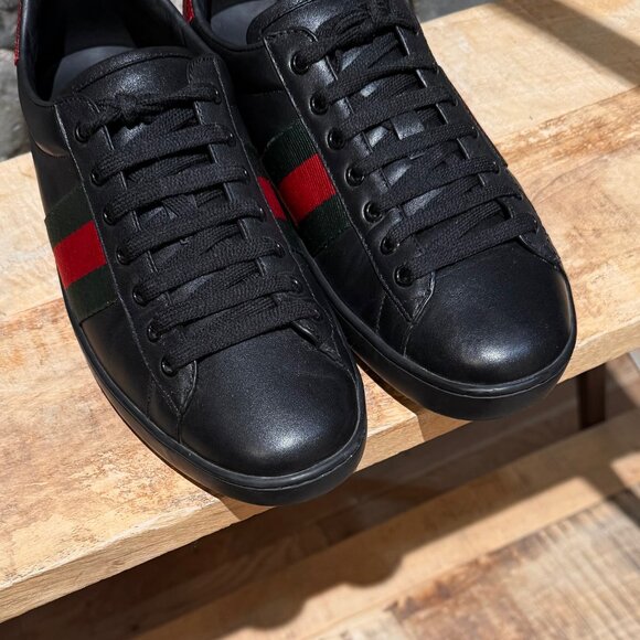 Gucci Black Leather Ace Low-top Sneakers - Picture 3 of 13